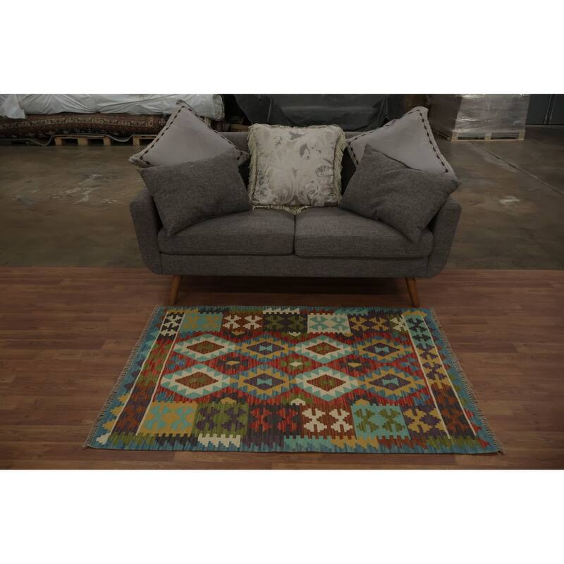 Hand Woven Oriental 100% Wool Carpet Southwestern Tribal Oranges & Rust Kilim Area Rug - 4' 10'' X 3' 5''