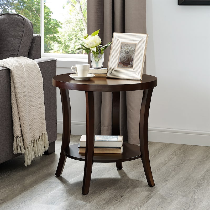 Contemporary Wood Oval End Table with Shelf - Espresso