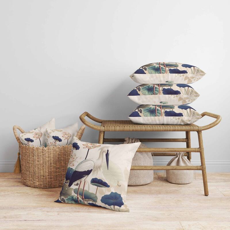 Lotus Pond Faux Suede Reversible Throw Pillow Beige and Blue