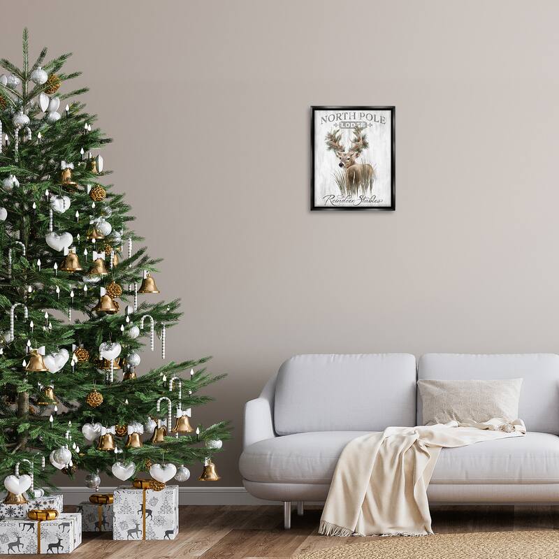 Stupell Festive Winter Reindeer Lodge Framed Floater Canvas Wall Art Design By Cat Thurman Designs
