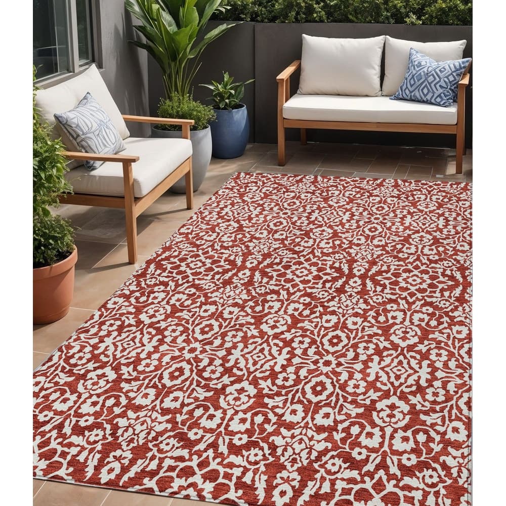 HomeRoots Damask Traditional Rectangle Outdoor Rug