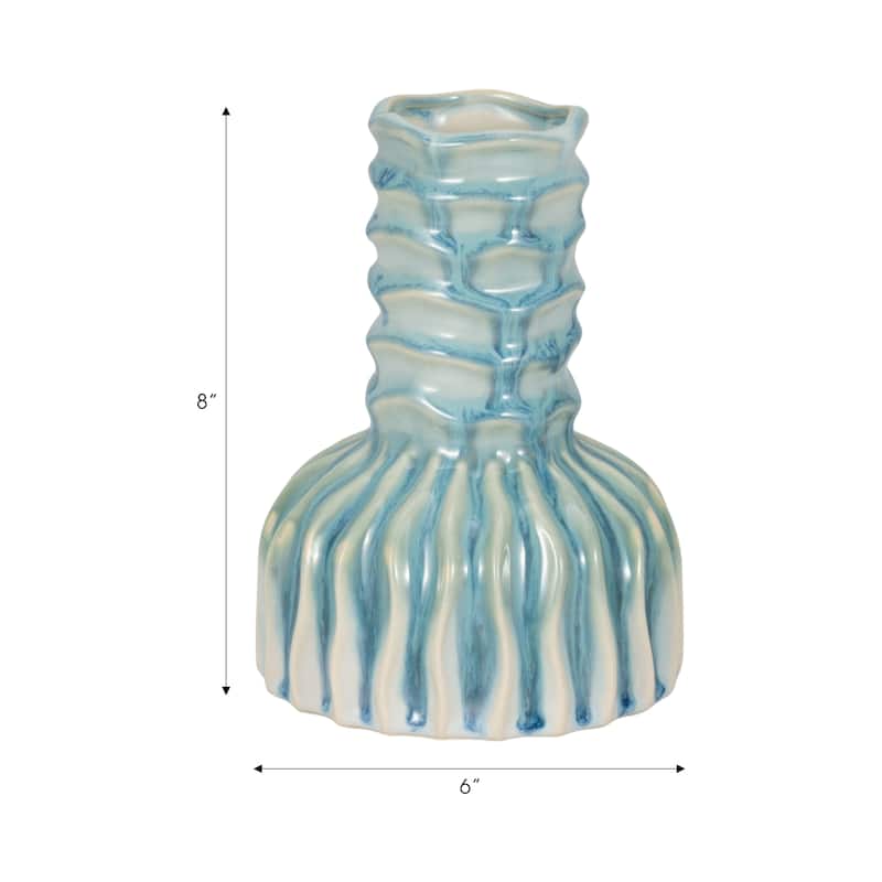 Sagebrook Home Coastal Ribbed Bud Vase Reactive Finish, Blue, Bud, Ribbed