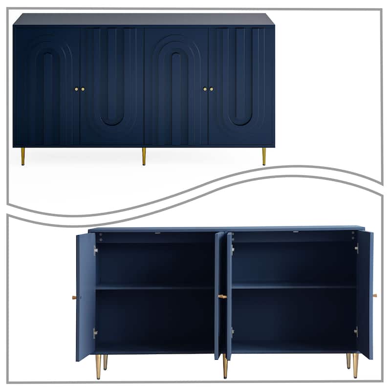 Modern Freestanding Wooden Storage Sideboard with a Center Suppprt Leg