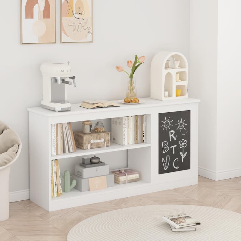 3-in-1 Kids Bookshelf and Toy Storage Cabinet with Chalkboard