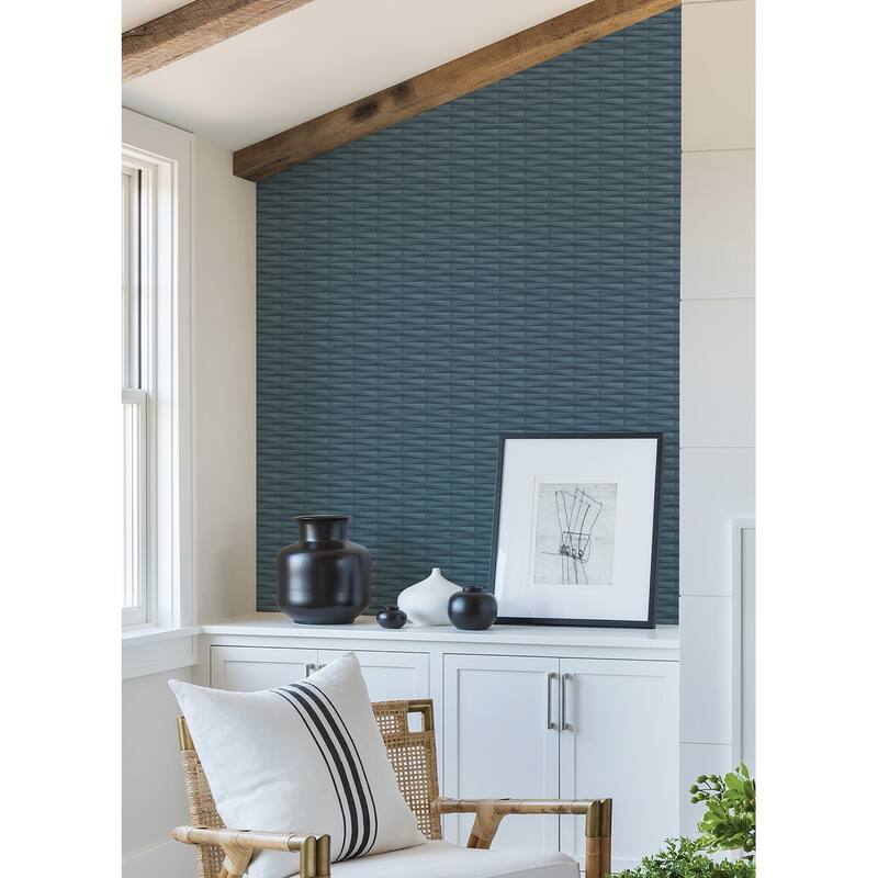 A-Street Prints Gator Blue Geometric Stripe Wallpaper