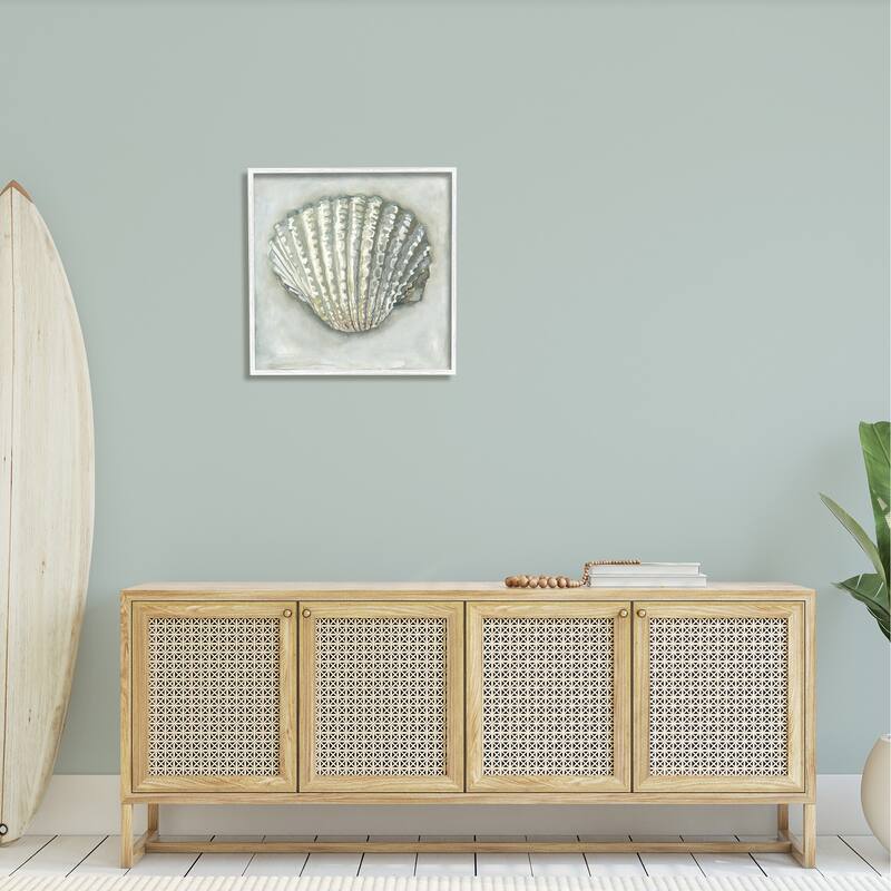 Stupell Clam Shell Nautical Grey Framed Giclee Texturized Wall Art, Design By Erica Christopher
