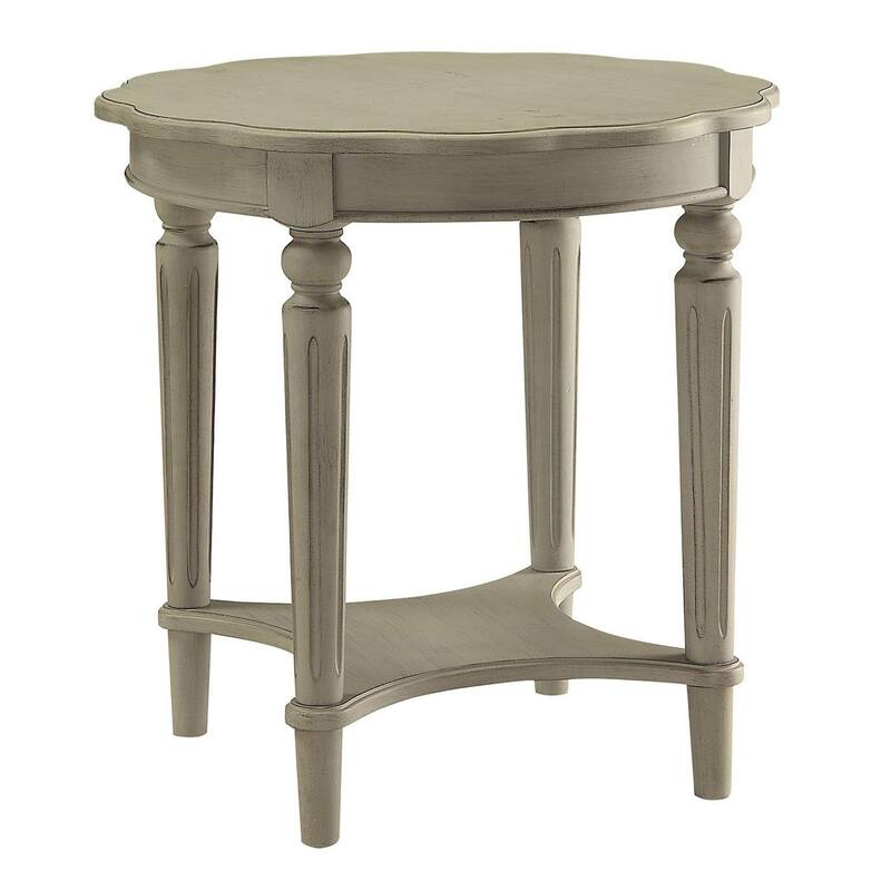 24 in. Antique White Round Wood End Table, Sturdy Build End Side Table for Living Rooms