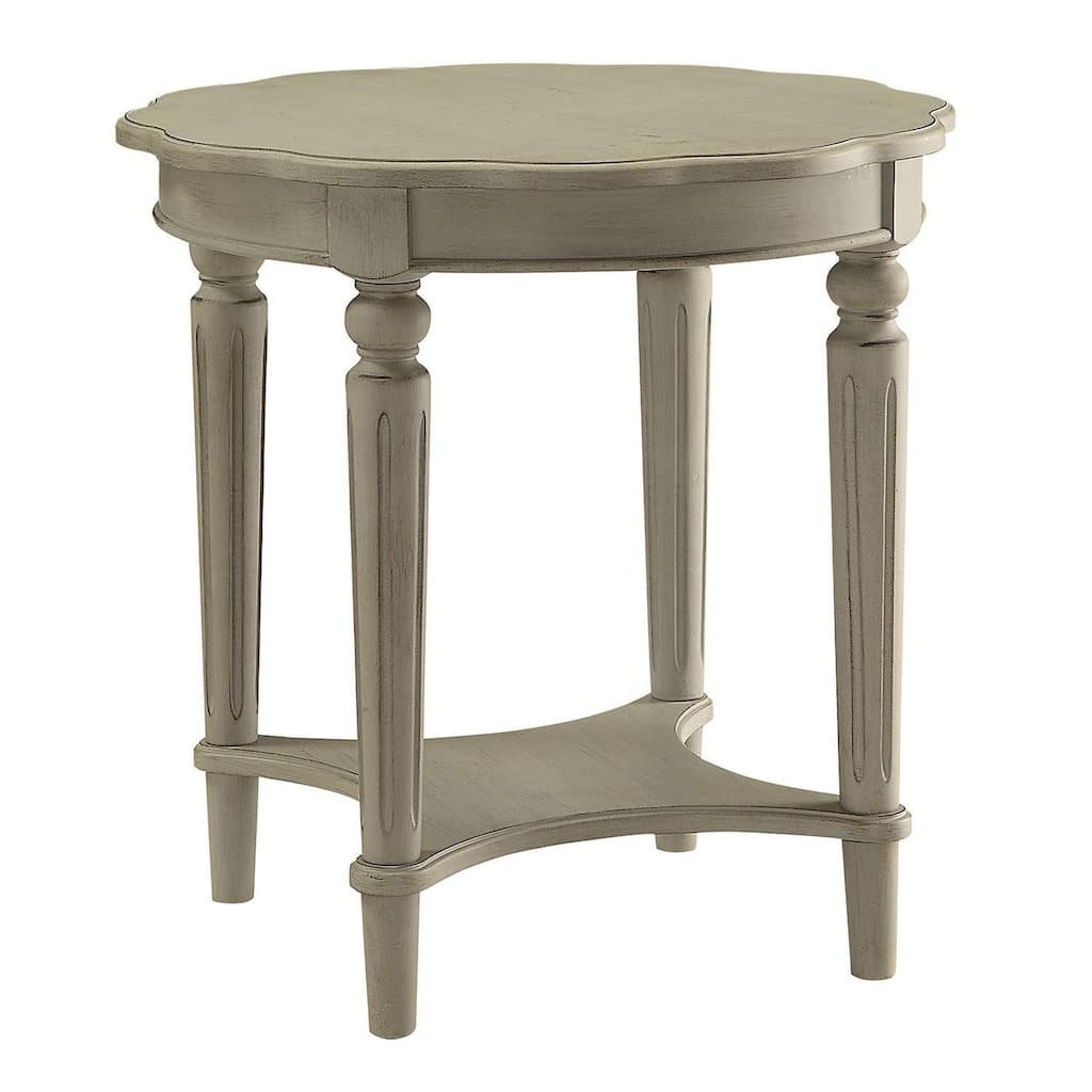 24 in. Antique White Round Wood End Table, Sturdy Build End Side Table for Living Rooms