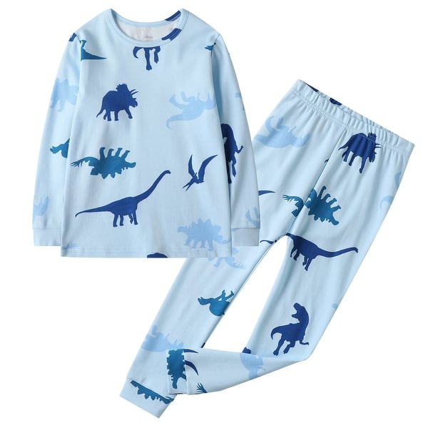 slide 2 of 5, 100% Organic Cotton Toddler 2 Piece Pajama Set - Blue Dinosaur 12-18 Months