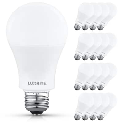 Luxrite A19 LED Light Bulb 12.5W=100W 5000K 1500LM Non-Dimmable E26 Damp Rated ETL Listed 16 Pack - Bright White
