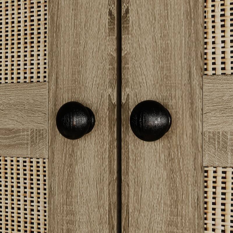 Large Storage Wardrobe Versatile Rattan Door Closet with Deep Drawers