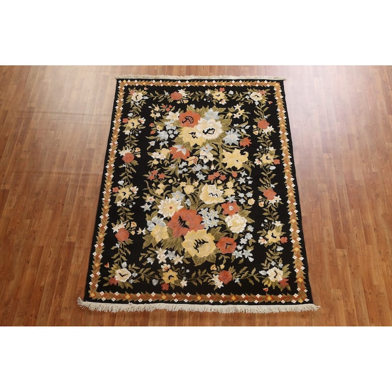 Vegetable Dye Wool/ Silk Aubusson Area Rug Hand-knotted Office Carpet - 5'9" x 8'2"