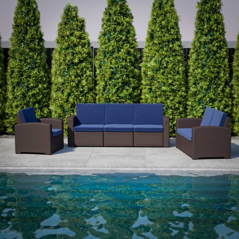 Faux Rattan Sofa with All-Weather Cushions