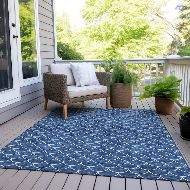 Machine Washable Indoor/ Outdoor Chantille Modern Geo Rug - Blue - 8' x 10'