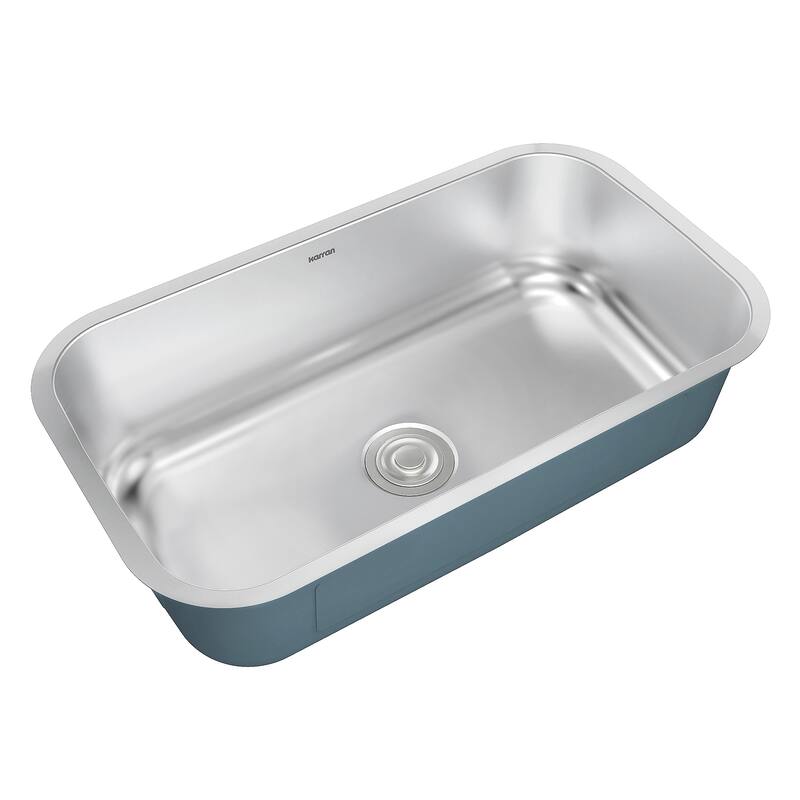 Karran Profile 32” Undermount 18 Gauge Single Bowl Stainless Steel Kitchen Sink with Accessories