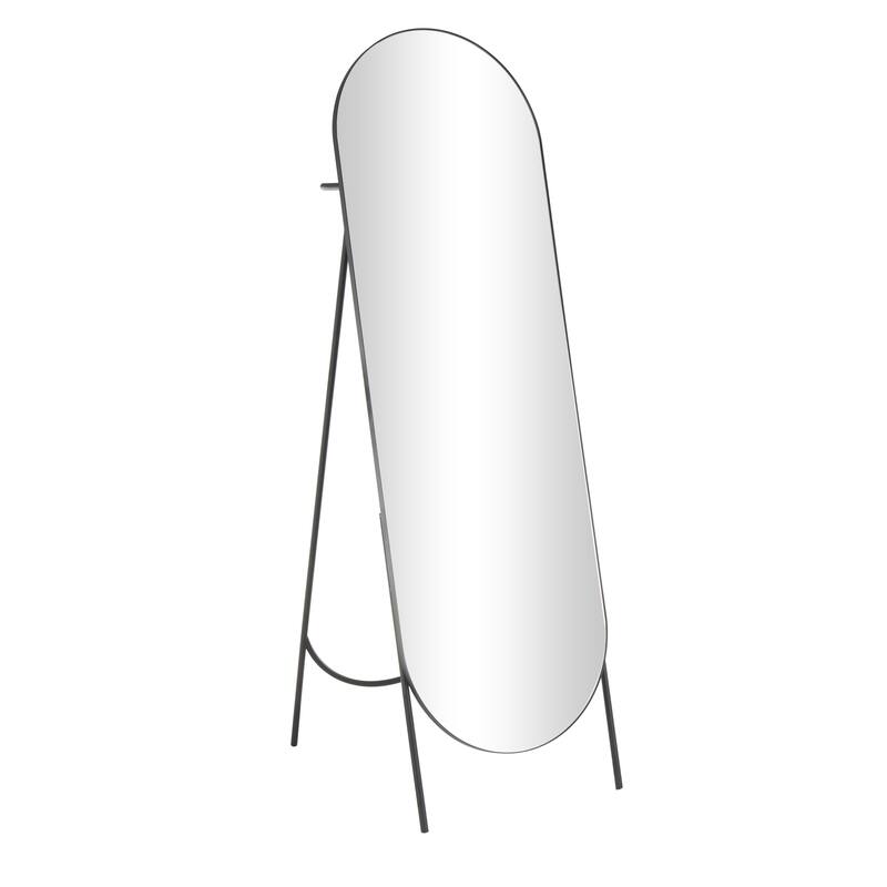 Metal Geometric Foldable Freestanding Minimalistic Oval Room Floor Mirror - Black - Roche River Decor