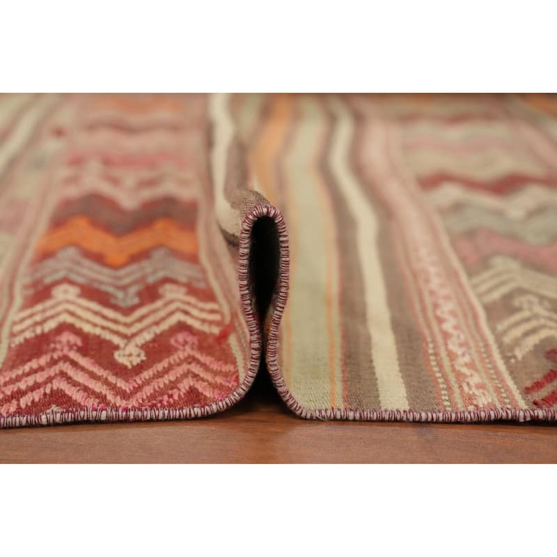 Hand Woven Oriental 100% Wool Carpet Southwestern Tribal Multi-Colored Kilim Area Rug - 6' 11'' X 3' 8''
