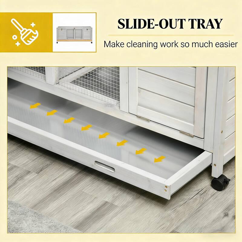 Wooden Small Animal Hutch Cage,Pet House,Wooden Rabbit Hutch with Wheels - Light Gray