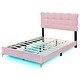 preview thumbnail 5 of 7, Full Size Velvet Platform Bed with LED Frame and Stylish Mental Bed Legs, Pink