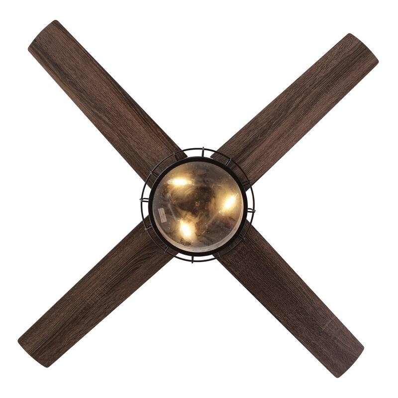 Farmhouse 4-Blade Oil Rubbed Bronze Glass Shade Ceiling Fan with Remote and Light Kit - 52-in W x 17.6-in H