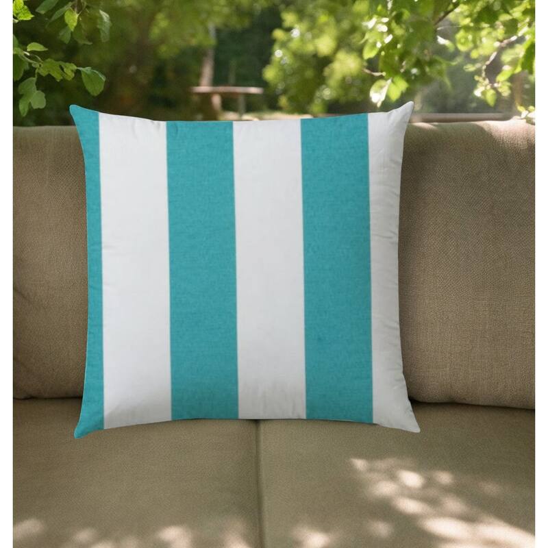 HomeRoots 20" Turquoise and White Striped Indoor Outdoor Throw Pillow Cover - 19.5' X '19.5' X '0.25 - Turquoise and White - 19.5' X '19.5' X '0.25
