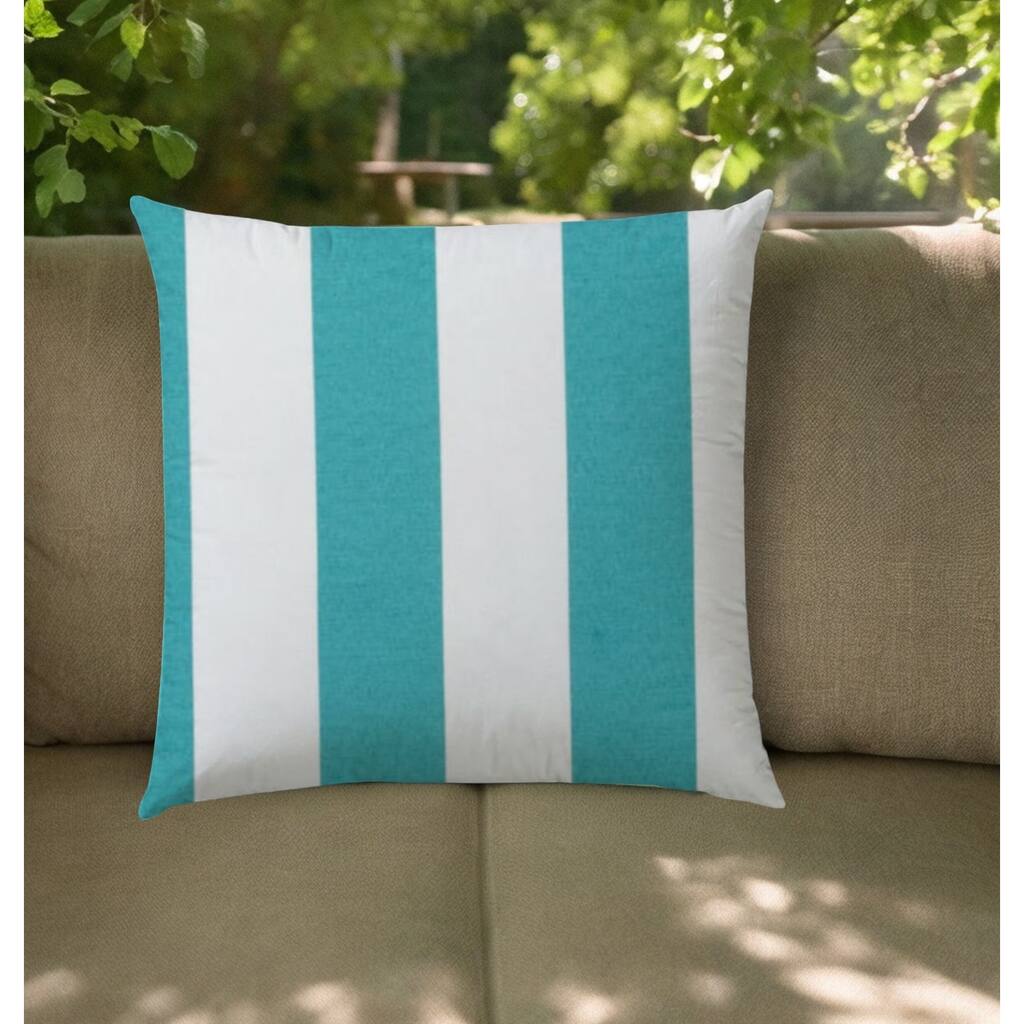 HomeRoots 20" Turquoise and White Striped Indoor Outdoor Throw Pillow Cover - 19.5' X '19.5' X '0.25