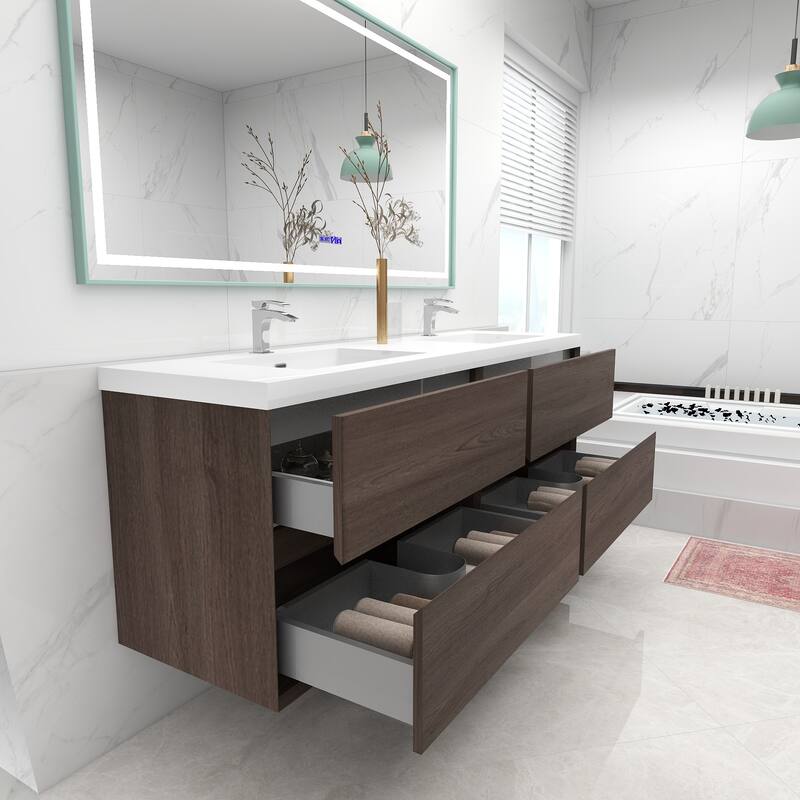 Selina 72" Wall Mounted Vanity with Double Sink - 72