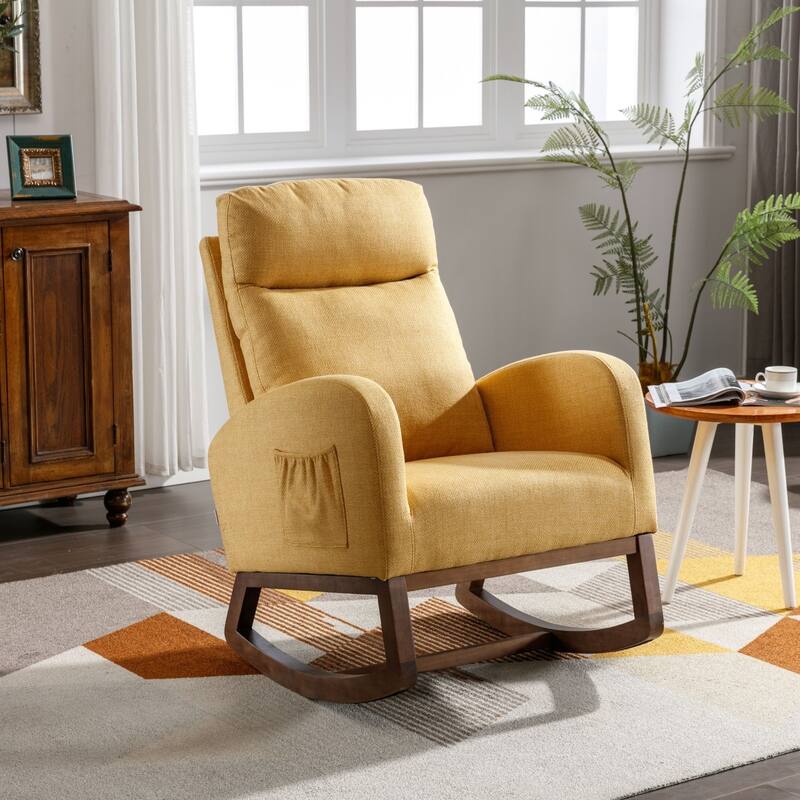 Modern Linen Upholstered Rocking Chair, Living Room Lounge Arm Chair