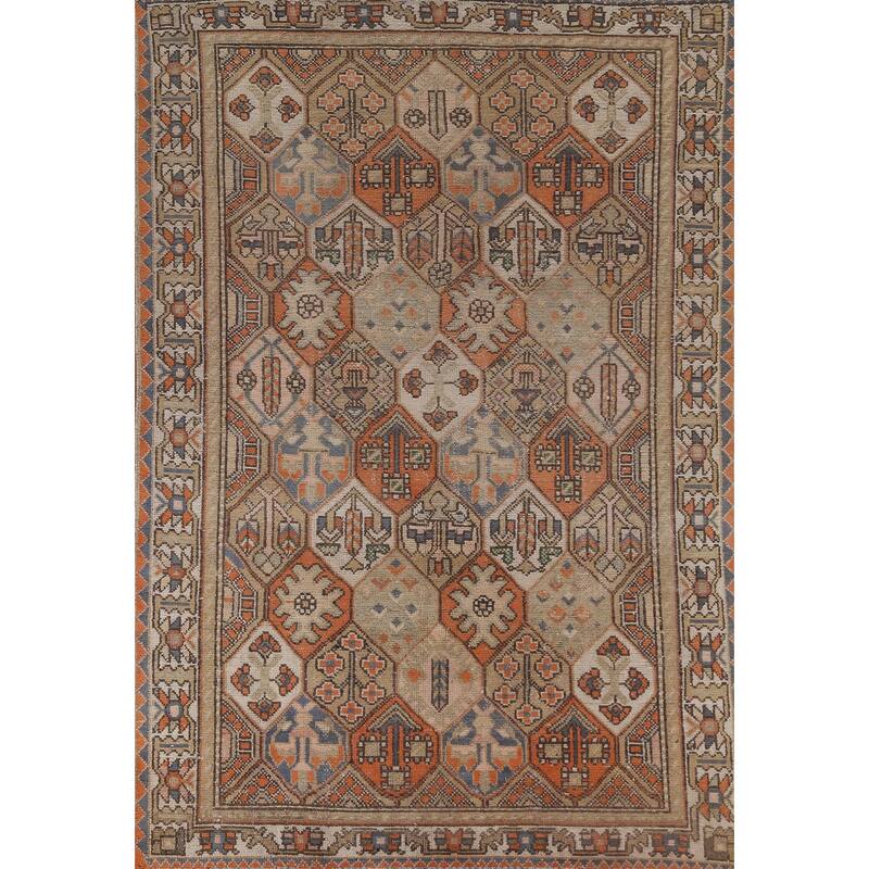 Orange Bakhtiari Persian Vintage Area Rug Handmade Wool Carpet - 6'4" x 9'3"