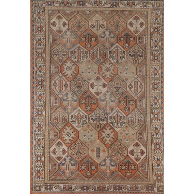 Orange Bakhtiari Persian Vintage Area Rug Handmade Wool Carpet - 6'4" x 9'3"