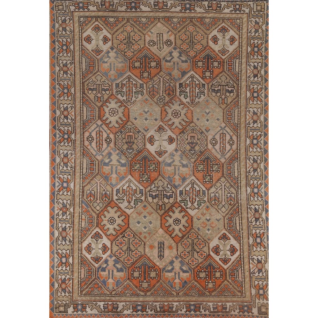 Orange Bakhtiari Persian Vintage Area Rug Handmade Wool Carpet - 6'4" x 9'3"