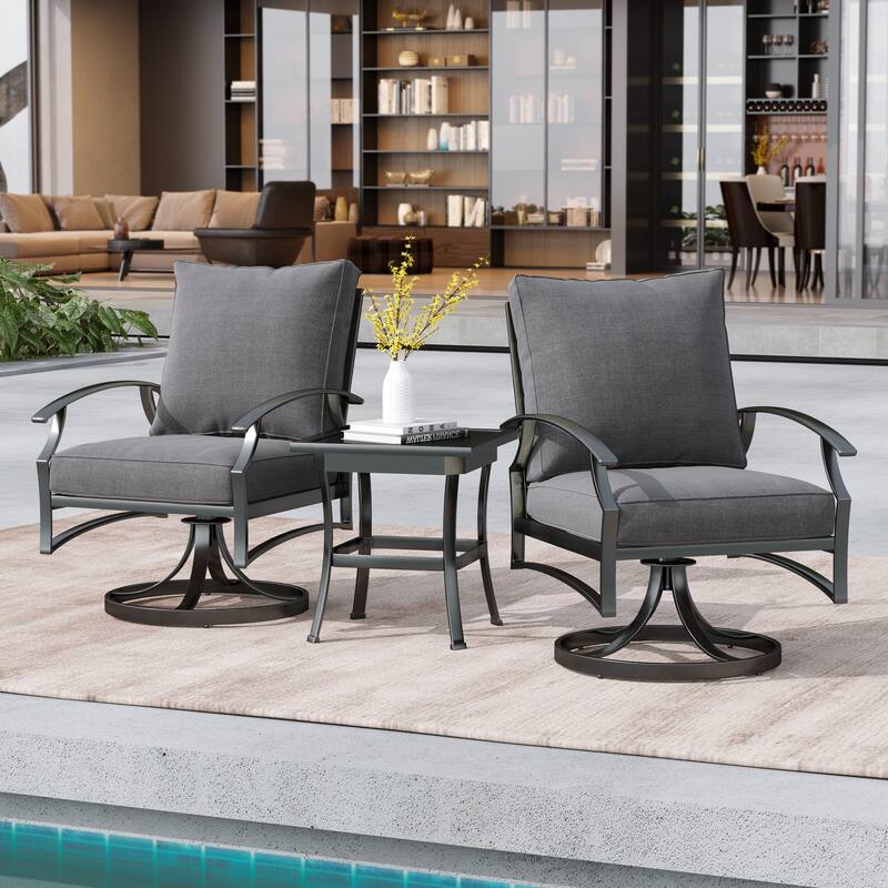 Uixe 3-Piece Outdoor Swivel Rocker With Cusion and Side Table