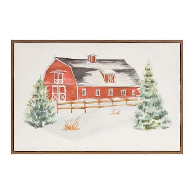 Barn Framed Christmas Canvas Wall Art - 24" x 16"