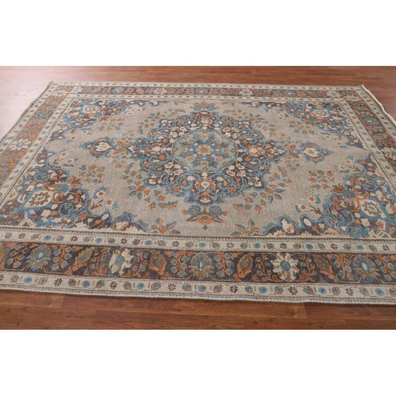 Distressed Over-Dyed Tabriz Persian Antique Rug Handmade Wool Carpet - 6'5"x 9'3"