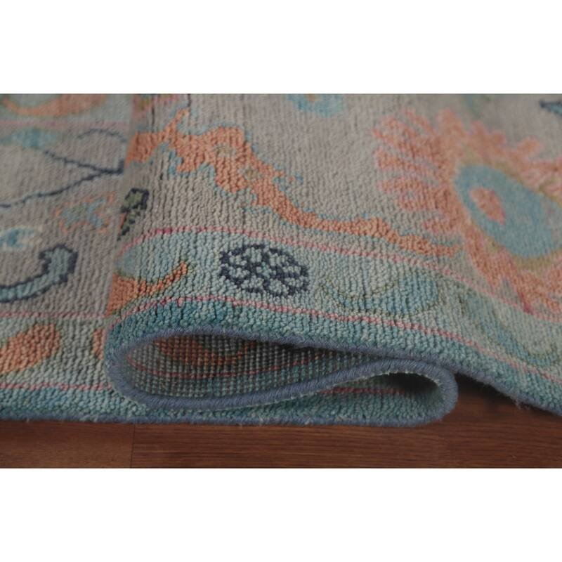 Light Blue Floral Oushak Oriental Area Rug Hand-Knotted Wool Carpet - 8'11" x 11'8"