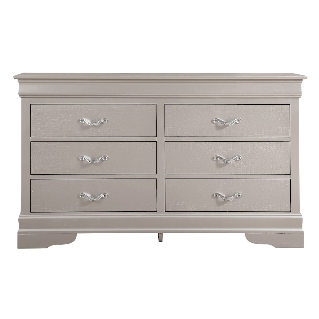 6-Drawer Silver Champagne Dresser with Elegant Finish, Spacious Storage, and Smooth Glide Hardware for Bedrooms