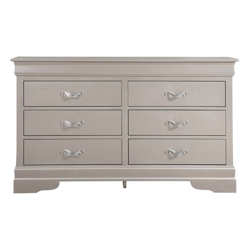 6-Drawer Silver Champagne Dresser with Elegant Finish, Spacious Storage, and Smooth Glide Hardware for Bedrooms
