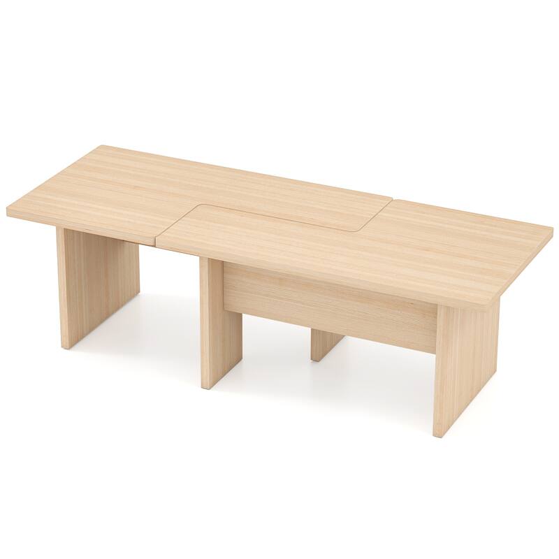 Modular Coffee Table Set of 2 L Shaped Nesting Tables Convertible Center Table for Living Room or Office - 35.5" x 20" x 16.5" - Oak