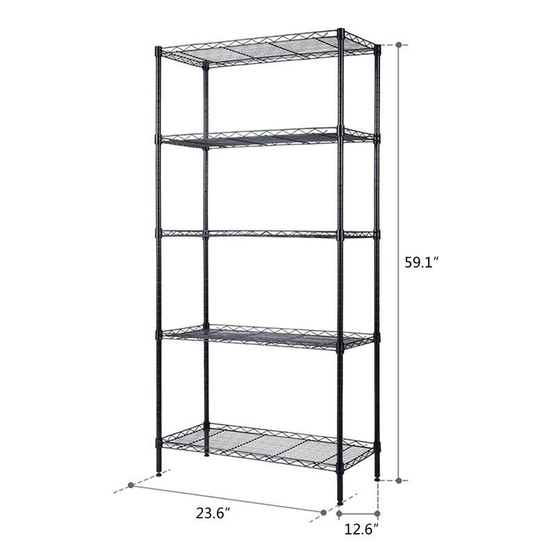 Black Metal 5-Tier Heavy Duty Adjustable Configuration Shelving Unit
