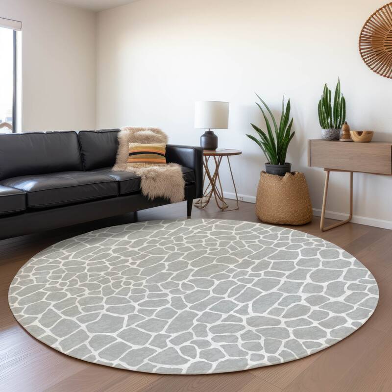 Premium Washable Super Soft Animal Print Mayfield Rug - Gray - 8' x 8' - Round