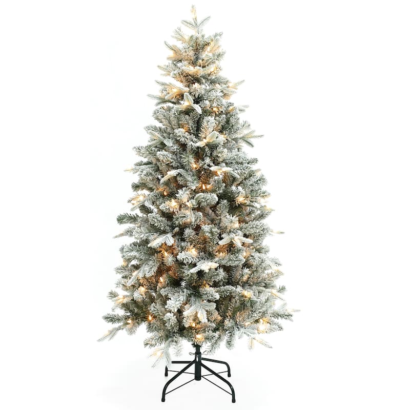 5Ft Pre-Lit Full Artificial Flocked Christmas Tree - 60" H x 33.9" W x 33.9" D