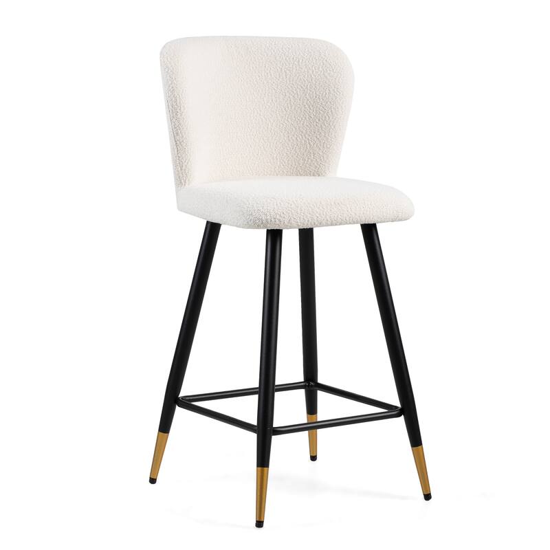25.79'' modern style barstool, with white seats, black metal legs, and gold - tipped ends, Set of 2