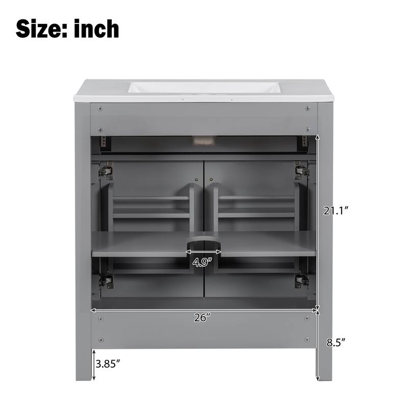 Modern 30-Inch Bathroom Cabinet with Undermount Sink, Solid Wood Frame & Flip-Out Drawer