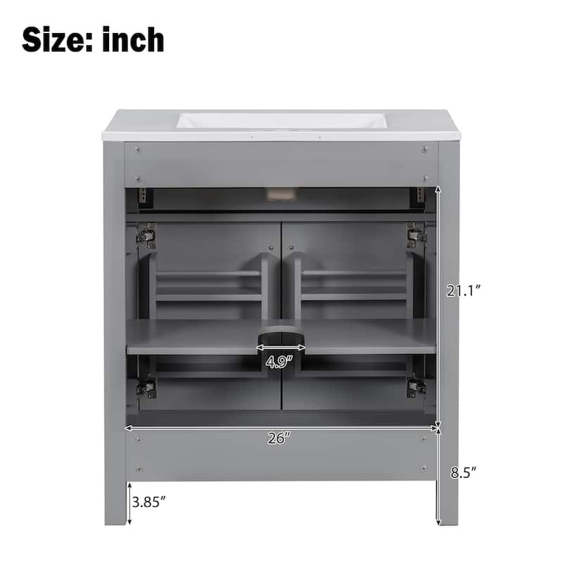 Roomfitters 30" Bathroom Vanity with Ceramic Sink, Modern Single Cabinet with 2 Soft Close Doors and Shelf