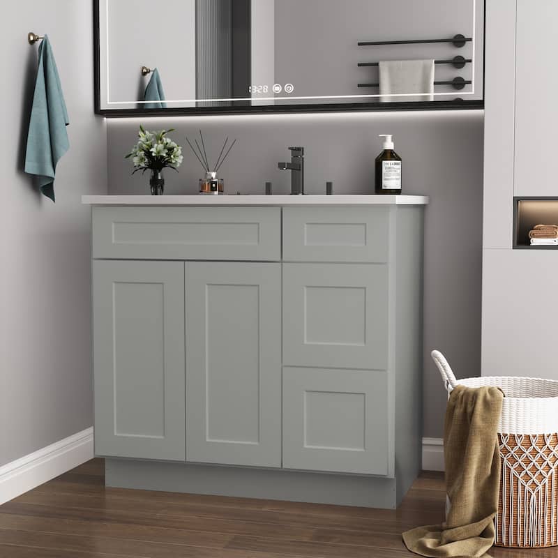 Bathroom Cabinet with Soft-Close Doors & Drawers, Moisture-Proof MDF Construction, Versatile Storage - 36 in ,Gray ,Plywood ,right door - Gray