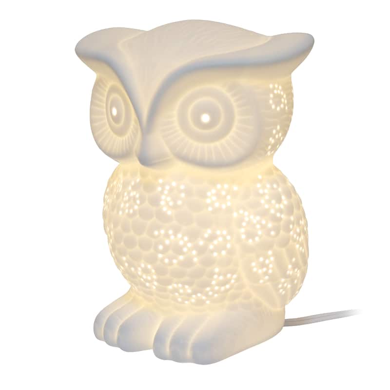 9.84" White Owl Cute Ceramic Table Lamp with Corded On/Off Switch for Cozy Lighting or Kids Room - 6.89”L x 7.48”W x 9.84”H