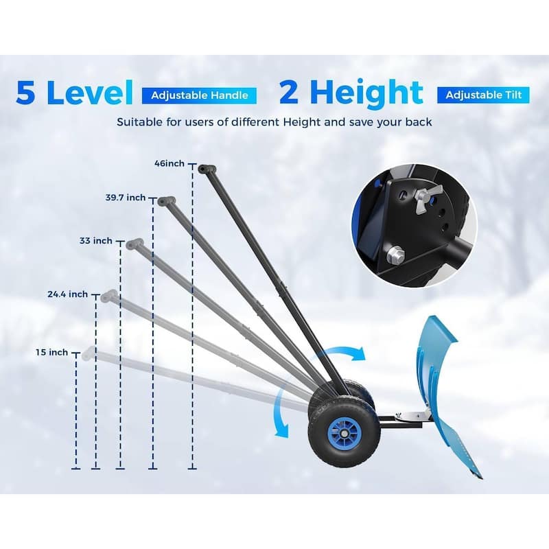 Heavy Duty 30-Inch Wheeled Snow Shovel with Adjustable Ergonomic Handle