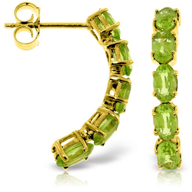 14K Solid Gold Natural Peridot Gemstone Elegant Stud Earrings - Yellow