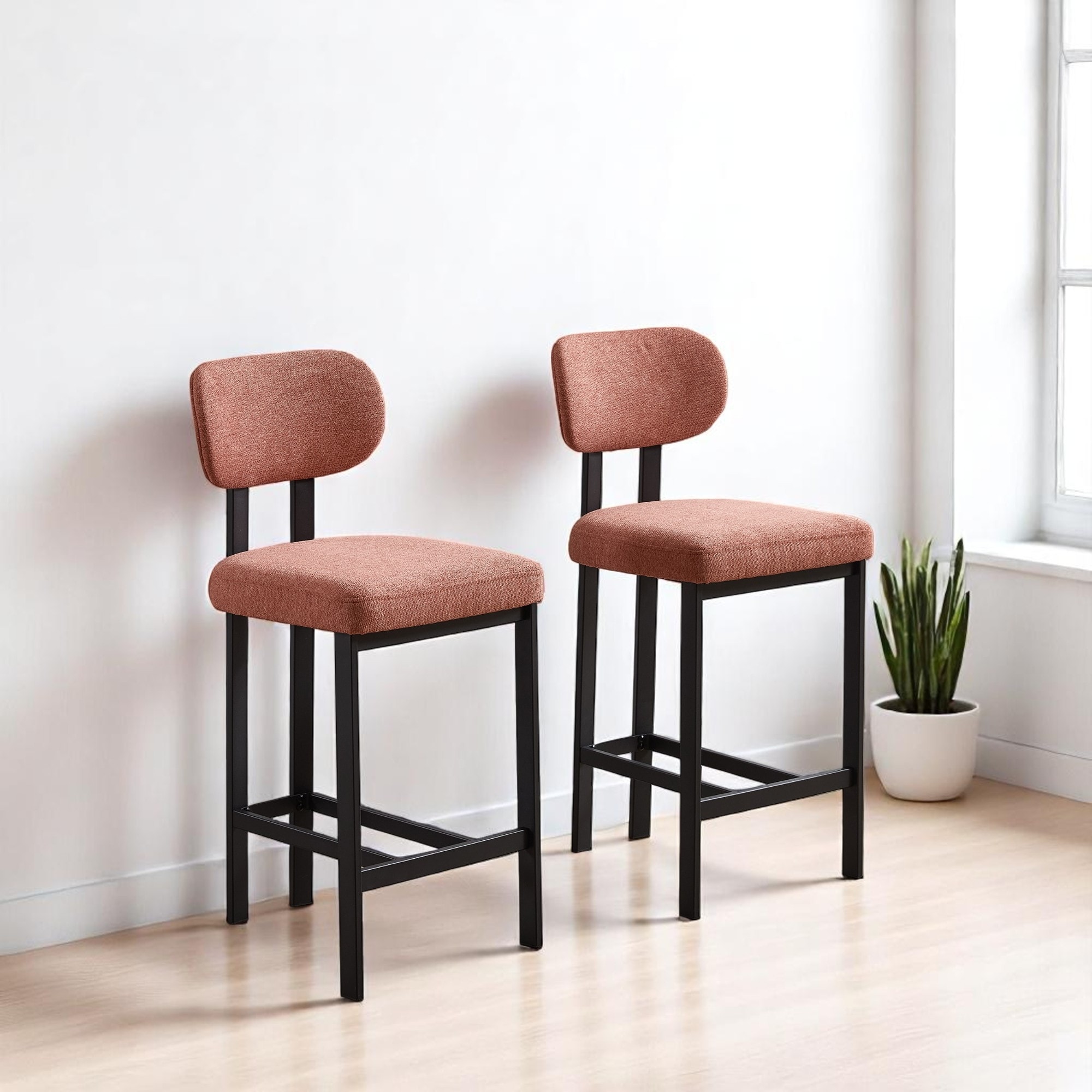 Set of 2 26" Counter Height Bar Stools, Upholstered Fabric Bar Chairs withThick Cushions for Kitchen Island, Dining Room
