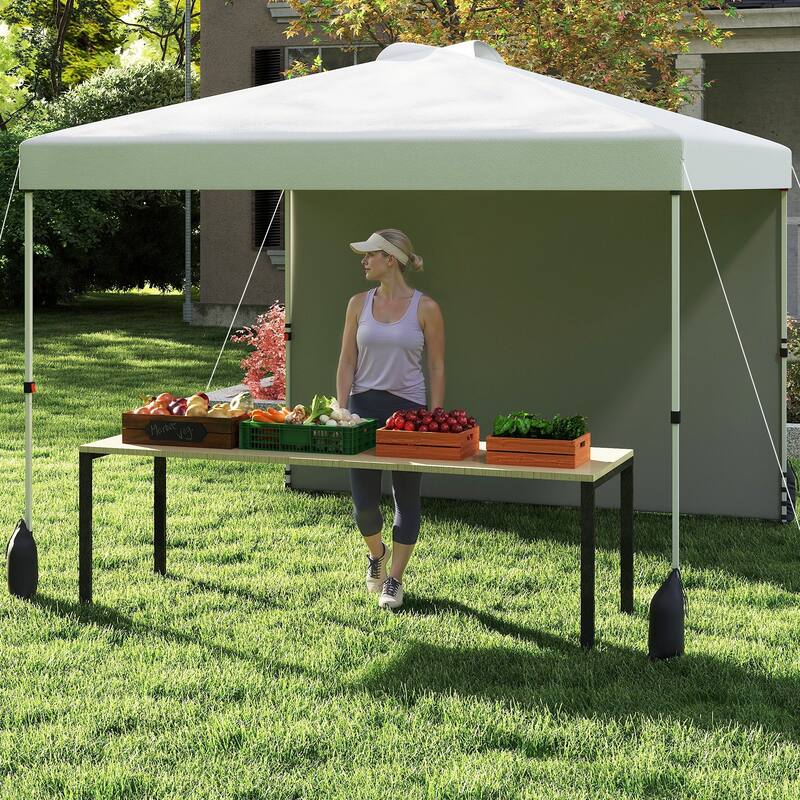 Gymax 10 X 10 FT Pop up Canopy Tent w/ 1 Sidewall Wheeled Bag 8 Stakes